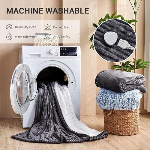 Qieryun Heated Blanket Electric Throw, Soft Flannel Heating Blanket with 8 Hours Auto Off 10 Fast Heating Levels Machine Washable Sherpa Heated Blanket with Overheating Protection thumbnail 6