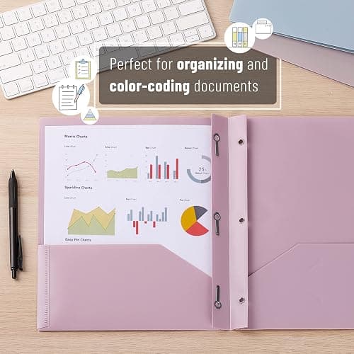 Mr. Pen- Plastic Folders with Pockets and Prong, 5 Pack, Muted Pastel Colors, Pocket Folders with Prongs and Fasteners, 2 Pocket thumbnail 2