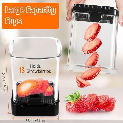 GENGCANG Fruit Slicer Cup for Strawberry, Banana, Hard-Boiled Egg - Detachable Cutter with Push Plate - 304 Stainless Steel Blade - Rapid & Safe Slicing Kitchen Gadget for Quick Meal Prep (Black) thumbnail 3