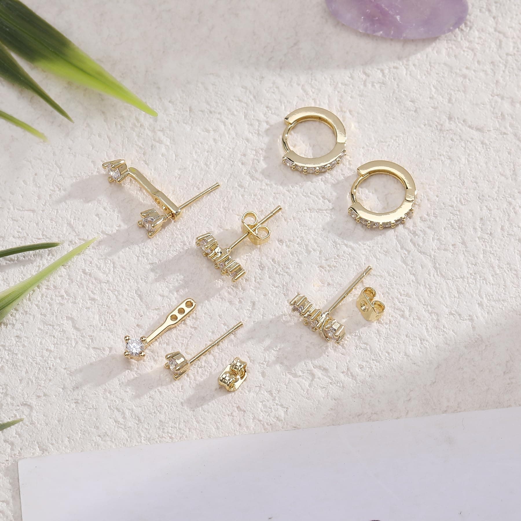 3 Pairs 14K Gold Plated Earrings Set for Women: Stud Earrings, Huggie Hoop Earrings Set for Multiple Piercings,Gold Earring Stack Hypoallergenic thumbnail 6