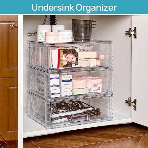 Vtopmart 2 Pack Large Stackable Storage Drawers,Easily Assemble Clear Acrylic Bathroom Closet Undersink Organizers,Plastic Storage Bins for Cabinet,Kitchen Pantry,Medicine Organization thumbnail 6