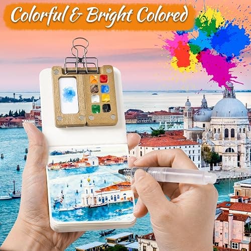 Mini Watercolor Paint set, Portable Watercolor Paint Travel Set, 12 Color Pocket Artist Watercolor Travel Kit with Picture Book, 8 Grids Portable Wooden Paint Palette for Painters, Artists, and Students thumbnail 2