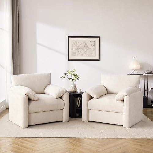 Howjoe Chenille Oversized Armchair, 38.6" Wide Accent Chairs for Living Room & Bedroom Modern Lounge Chair, Upholstered Mid-Century Reading Chair, Comfy Living Room Chair, Single Sofa Chair, Beige thumbnail 4