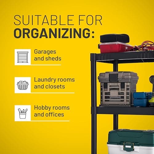 Plano 4-Shelf Plastic Storage Shelves, 48” x 23” x 14”, 200lb Capacity, Pantry, Office, Closet and Garage Shelves, Easy to Assemble, Durable Plastic Shelving Unit thumbnail 4