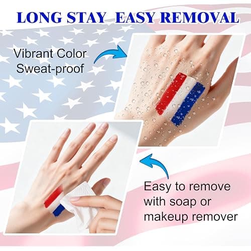 Red White and Blue USA Eye Black 4Pcs,Football Baseball Face Paint,4th of July Patriotic Accessories,America Soccer Fans Makeup for Game Day thumbnail 8