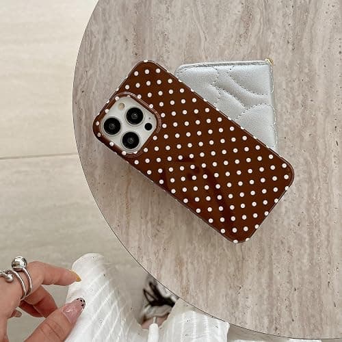 Reezaddin Brown Polka Dot Phone Case for iPhone 15 6.1in,Retro Vintage Cute Aeshtetic Classic Minimalist Chic Pattern Protective Cover for Girls Women thumbnail 4