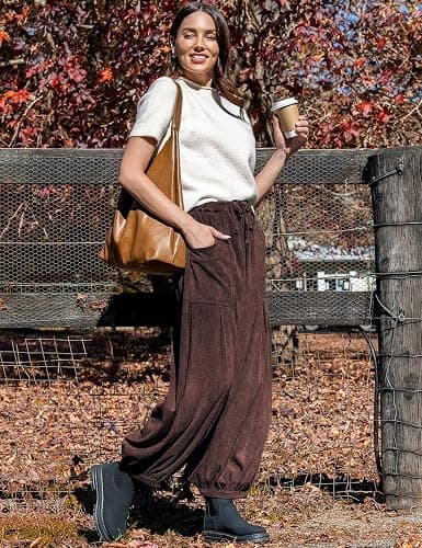 TARSE Womens Corduroy Pants Harem Casual Loose Fit Baggy Elastic Waist Lantern Fall Pants with Pockets thumbnail 3