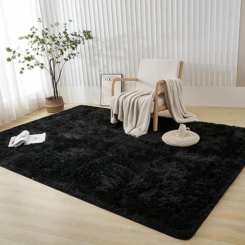 Andency Black Soft Area Rugs for Living Room Bedroom, 4x6 Fluffy Shaggy Bedside Rug, Non-Slip Large Shag Fuzzy Plush Carpets for Bedroom Kids Dorm Nursery Home Decor Aesthetic thumbnail 7
