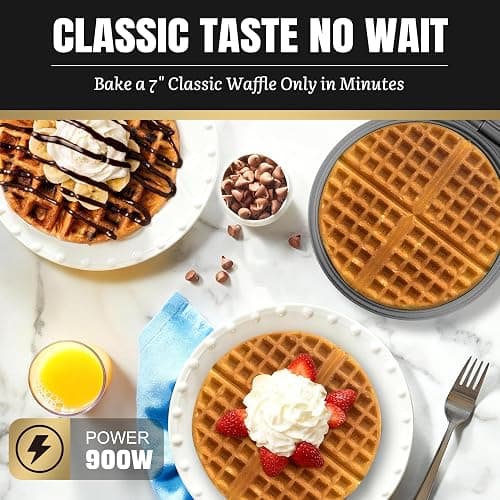 FineMade 7 Inches Round Classic Waffle Maker Machine, Mini Waffle Maker, Non-stick Waffle Irons, Thin Waffle Maker Crispy, Black thumbnail 3