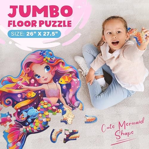 BenBen Floor Puzzles for Kids Ages 4-6, 52 Piece Mermaid Puzzle for Toddlers 3-5, Mermaid Toys Birthday Gift for Girls Boys thumbnail 2
