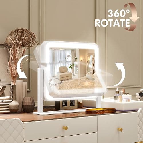 FENNIO Vanity Mirror with Lights 14"×12" Makeup Mirror with Lights,Lighted Vanity Mirror Tabletop,Smart Touch with 3-Color Lighting,Dimmable,for Vanity Desk Tabletop thumbnail 8