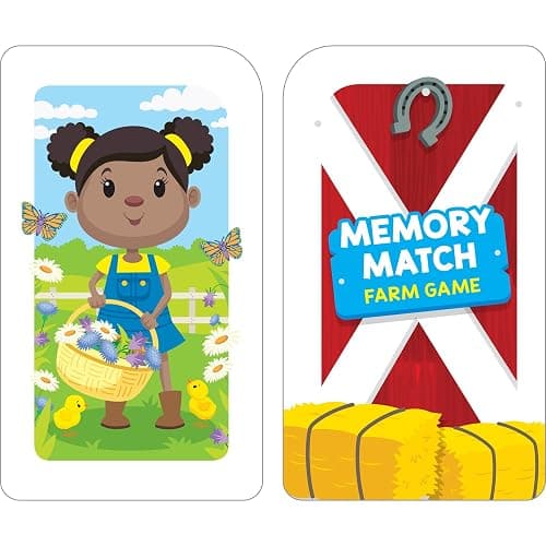 School Zone Memory Match Farm Card Game: 56 Game Cards, Preschool, Kindergarten, Animals, Early Reading, Counting, Matching, Vocabulary, Ages 3+ thumbnail 5