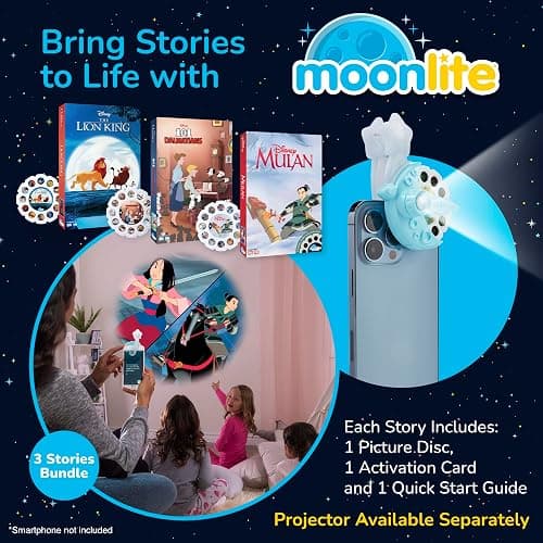 Moonlite Storytime Storybook Reels, 3 Story Set, The Lion King, 101 Dalmatians, Mulan, Digital Stories, Toddler Early Learning Gifts for Kids Ages 1 Year and Up - Projector Sold Separately thumbnail 2