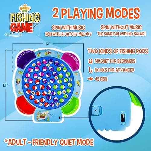 IPIDIPI TOYS Fishing Game for Kids, 45 Fish and 8 Poles - Magnetic Fish Toy with Rotating Board & Music - Motor Skill Activity for Toddlers, Boys & Girls 3+ - Party Favors Stocking Stuffers for Kids thumbnail 2