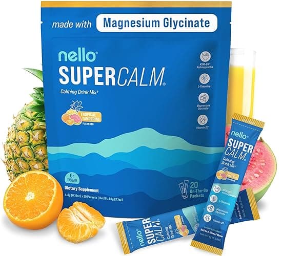 Nello Supercalm Powdered Drink Mix, Tropical Tangerine, L Theanine, Ksm-66 Ashwagandha, Magnesium Glycinate, Vitamin D 3, Supplements for Relaxation & Focus, Natural, No Sugar, Non GMO, Vegan, 20 Srvg - Image 1