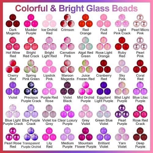 XSEINO About 1200PCS 8mm Glass Beads Bracelet Making Kit，48 Assorted Dreamy Red and Purple Series Colorful Crystal Beads for Bracelet and Jewelry Making and DIY Crafts,Friendship Bracelets thumbnail 4