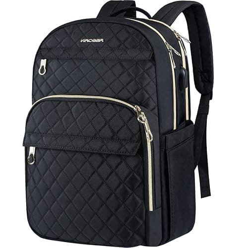 KROSER Laptop Backpack 15.6 Inch Stylish Daypack with USB Charging Port, Water-repellent Nylon School Backpack Backpack for Travel/Business/Women/Girls-Black - Image 1