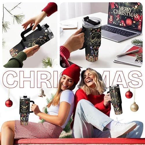 34HD 40oz Fantasy Gothic Tumbler With Handle – Velaris Quote Stainless Steel Insulated Cup With Straw, Starry Night Magic Crystals Design thumbnail 8