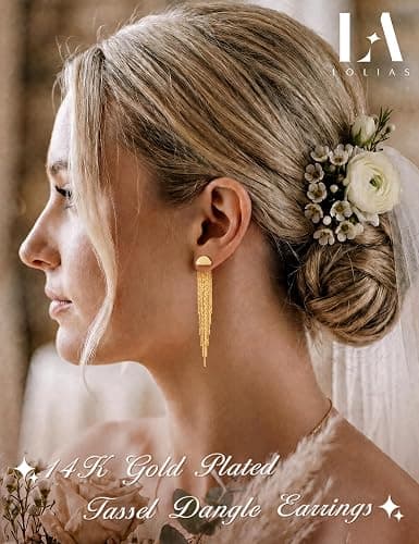 LOLIAS Hypoallergenic Long Tassel Gold Dangle Earrings for Women Trendy | Gold Plated Drop Earrings Surgical Steel S925 Sterling Silver Post Pearl Statement Earrings for Wedding Prom Jewelry thumbnail 6