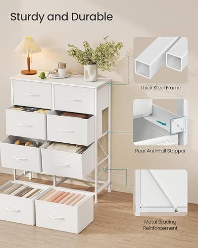 SONGMICS Dresser for Bedroom, Tall Dresser with 8 Fabric Drawers | Chest of Drawers with Steel Frame, for Closet & Entryway, Cloud White and Snow White, BELLAH Collection ULGS124W01S thumbnail 6
