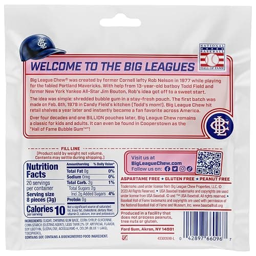 Big League Chew Cotton Candy Bubble Gum 3-Pack - 2.12oz Packets - Curveball Cotton Candy Baseball Gum - Big League Chew Baseball Sweet Set for Treats, Party Favors & More thumbnail 2