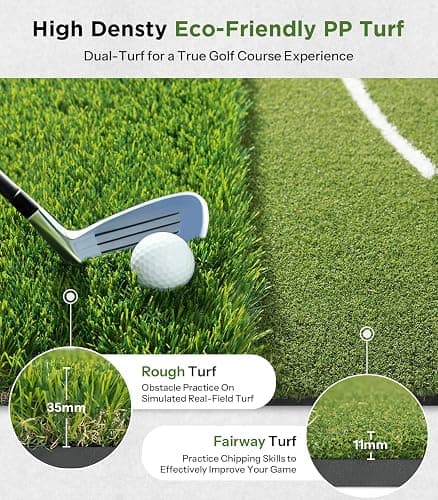 Golf Mat with Dual Turf | Golf Hitting Mat with Standing Guide-Line & Swing Path Line, 5x4ft Thickened Green Turf Practice Mats for Indoor or Outdoor Use, Ideal Gifts for Men Dad Husband & Golfers thumbnail 4