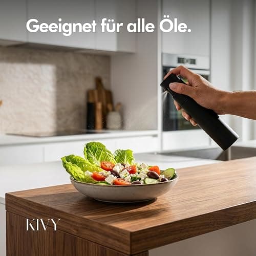 KIVY Glas Ölsprüher 2er Set - Präzise Öl Sprühflasche mit feinem Sprühnebel - Innovatives Spray mit Portionskontrolle - Öl Sprühflasche für Olivenöl & Speiseöl (Glas, Einzeln) thumbnail 6