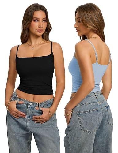 Missclub 3 Pack Double Lined Tank Tops for Women Square Neck Basic Fitted Going Out Tops Spaghetti Strap Summer Y2K Cami thumbnail 2