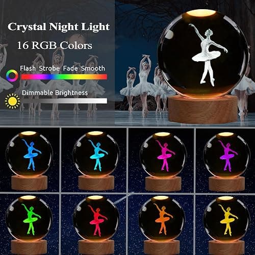 Ballet Night Light, Dance Recital Gifts, K9 3.15 Inch (80mm) Crystal Ball Lamp with 16 Colors Remote Upgraded Lamp for Birthday Xmas Cool Fairygirl Figurines Gifts for Ballerina Girls Room Decor thumbnail 2
