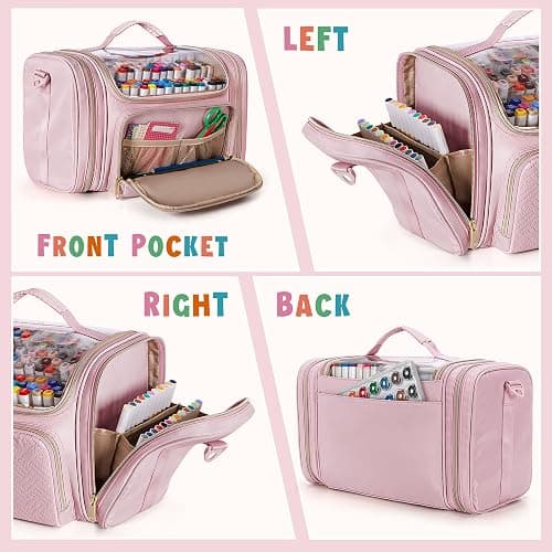 Rexmica Marker Organizer Bag for 180-300 Markers, Large Marker Storage Case with Detachable Divider for Adults, Markers Travel Holder Case Bag for Various Markers or Other Art Craft Supply, Pink thumbnail 3