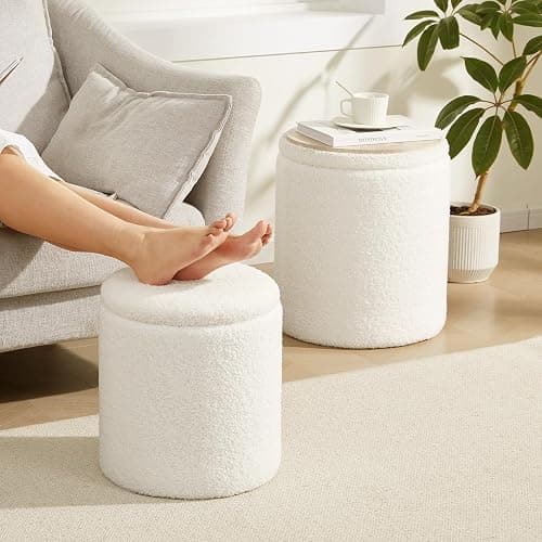 Royal Windsor Boucle Round Ottoman with Storage Set of 2,Small Foot Stool Ottoman for Living Room, Small Coffee Table,Vanity Stool with Storage for Bedroom, White thumbnail 8