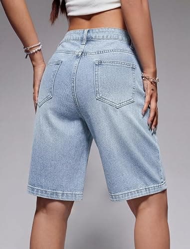 Fufauce Women Jorts Baggy Jean Shorts Low Rise Long Bermuda Denim Shorts | Womens Jean Shorts Baggy Wide Leg Jorts Cute Y2K Long Bermuda Denim Shorts for Women Summer Boyfriend Streetwear With Pocket thumbnail 3