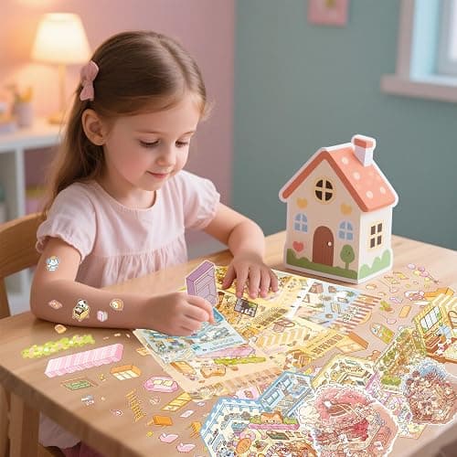 24 Sets 3D Sticker Scene, Sticker Therapy DIY, Kawaii 3D Stickers for Adults Girls Kids, Build Your Own Scene Stickers Collection Cozy Room Cute Miniature House Shop, Relief Stress Pass The Time thumbnail 2