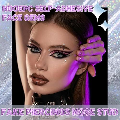 Face Gems Fake Piercings, Fake Lip Ring Fake Nose Ring Fake Eyebrow Piercing Fake Lip Piercing Self-Adhesive Face Sticker Fake Piercing Silver Cool Punk y2k accessories Halloween Makeup For Women Men thumbnail 2