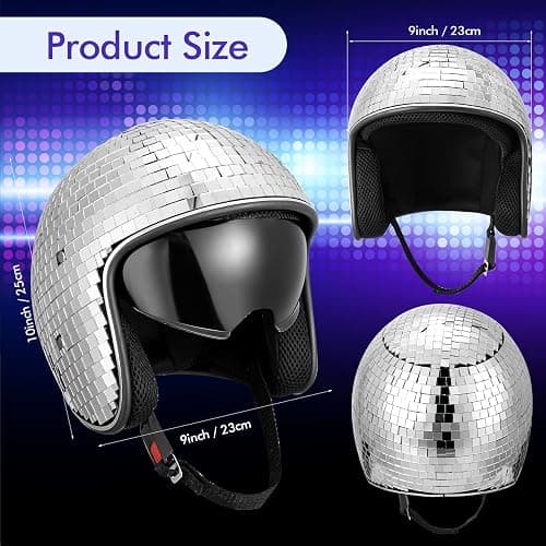Kanayu 2 Pcs Disco Ball Helmet with Retractable Visor Glitter Mirror Glass Hat for Mardi Gras Easter Disco Ball Costume Cosplay Dj Club Novelty Favor Summer Decoration Party(Silver) thumbnail 3