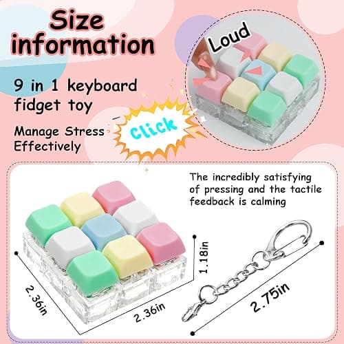 Keyboard Fidget Toy, Keyboard Fidget Keychain 9-in-1 Keyboard Decompression Button Finger Clicker Toys Stress Relief Fidget Gifts (5 Colors- Green Yellow Pink White Blue) thumbnail 3