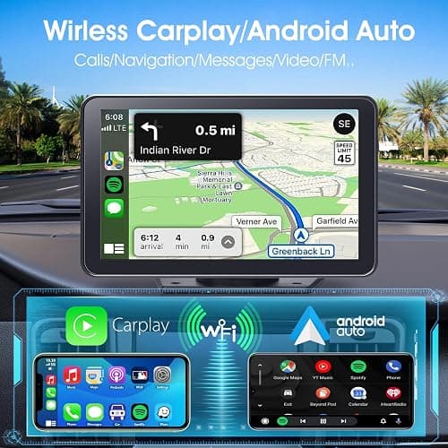 Portable Wireless Carplay Car Stereo, 7" HD Touchscreen for Car with Apple CarPlay & Android Auto with Backup Camera/Mirror Link/Voice Control/Bluetooth/GPS/AUX/FM Satellite Radio for All Vehicles thumbnail 2