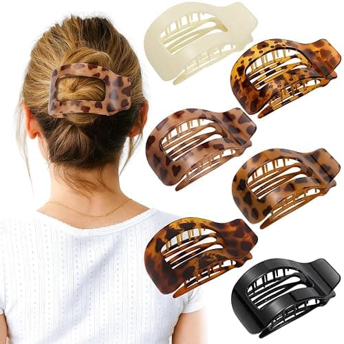6 PCS Flat Hair Clips for Women, Large French Flat Claw Clips for Thick Thin & Curly Hair, Strong Hold Non Slip Leopard Print Jaw Clips Hair Accessories for Girls Christmas Gifts, Tortoise - Image 1