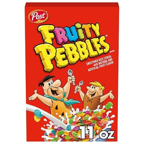 Post Fruity PEBBLES Cereal, Fruity Kids Cereal, Gluten Free Rice Cereal for Kids, 11 OZ Cereal Box (Pack of 3) - Image 1