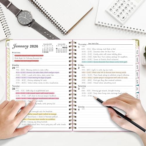 Mistep 2026 Dairy Planner Notebook A5 With Line Pages, Metal Coil Calendar, Weekly Plan, Work Record Schedule, 100G Writing Paper for US(Red notebook) thumbnail 6