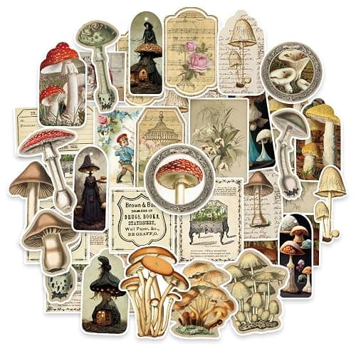 Vintage Mushroom Stickers 60 Pcs, Large Witchy Aesthetic Mushroom Decor for Adults Teens, Vintage Decal for Scrapbook, Junk Journal, Bullet Journal, Card Making, DIY Crafts - Image 1