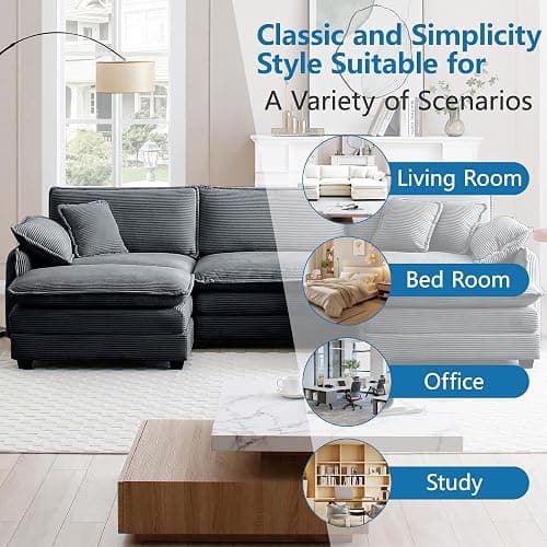 Qupeife Modular Sectional Sofa with 2 Ottoman, Cloud Couch Sectionals 2 Seat Sofa, Small Sectional Couch for Living Room (Grey, Loveseat with 2 Ottomans) thumbnail 5
