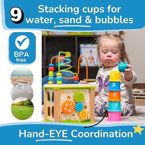 Toyventive Wooden Kids Baby Activity Cube - Girls Gift Set | 1st Birthday Gifts Toys for 1 One, 2 Year Old Girl | Developmental Toddler Educational Learning Girl Toys 12-18 Months | Bead Maze thumbnail 3