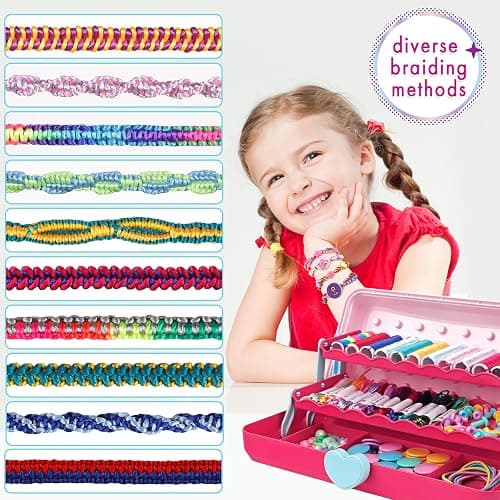 Friendship Bracelet Making Kit with Storage Box,DIY String Bracelet Arts and Craft for Girls Aged 8-12,Kids' Travel Activity Toy Set,Easter and Birthday Gifts for Ages 6 7 8 9 10 11 12 Year Old (Pink/Red) thumbnail 3
