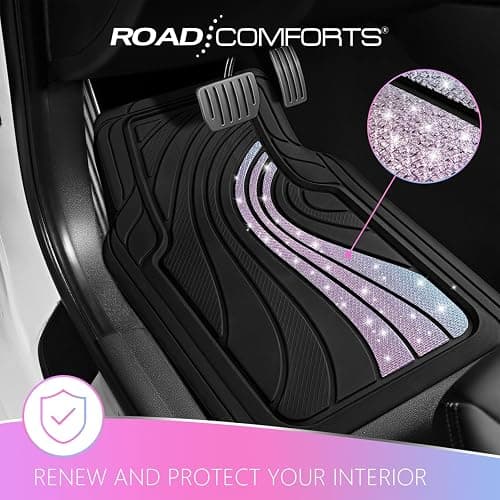 Road Comforts Car Floor Mats Full Set – Front & Rear Car Floor Mats with Aluminum Design, Anti-Slip Backing, All-Weather Protection, Trim-to-Fit Car Mats for Most Sedans, SUVs & Vans - Glitter thumbnail 2