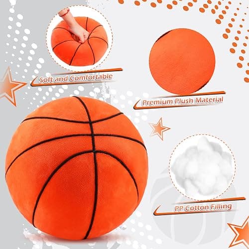 HyDren 2 Pcs Plush Basketball Pillows Fluffy Soft Stuffed Sports Throw Pillows Cute Basketball Shaped Cushions for Bedroom Nursery Room Decoration thumbnail 5