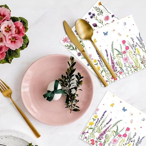 100Pcs Wildflower Napkins, Disposable Spring Floral Party Napkins, 2-Ply Guest Dinner Hand Napkin with Butterfly Flower for Spring Wedding Birthday Tea Bridal Dinner Parties & Home Use thumbnail 2