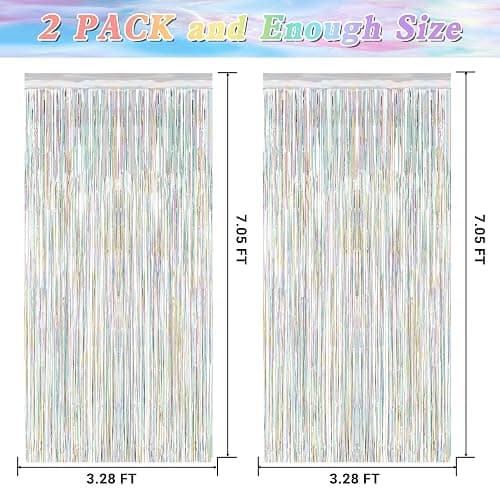 2 Pack Backdrop Curtains, 3.28 FT x 7.05 FT Laser Silver Fringe Curtains, Metallic Tinsel Foil Curtains Party Streamer, Photo Backdrop Party Decorations Bithday Photo Booth Props thumbnail 3