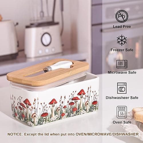Fungi Fun Ceramic Mushroom Butter Dish with Lid and Knife, Cute Butter Dish for Countertop and Fridge, Ceramic Container for Countertop with Lid and Selicon Seal, Ideal for Mushroom Kitchen Decor thumbnail 5