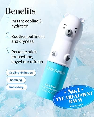THESAEM Iceland Hydrating Eye Stick - Cooling Balm - Dark Circles & Puffiness – Under Eye Treatment - Reduce Wrinkles and Moisturizing - Minimize Dark & Puffy Eyes - Aqua Scent, 0.38 oz thumbnail 3